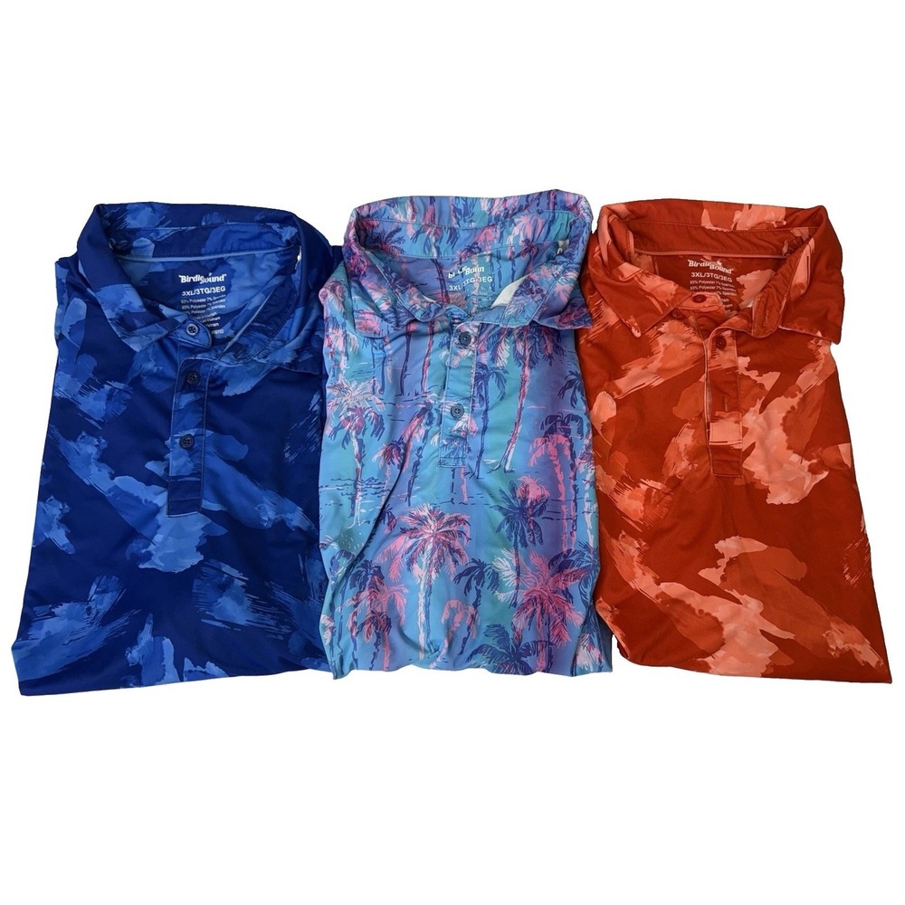 Lot of 3 Birdie Bound Golf Shirt 3XL Geometric Performance Stretch Short Sleeve